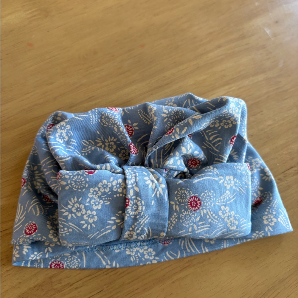 Light Blue Floral Bow Baby Hat